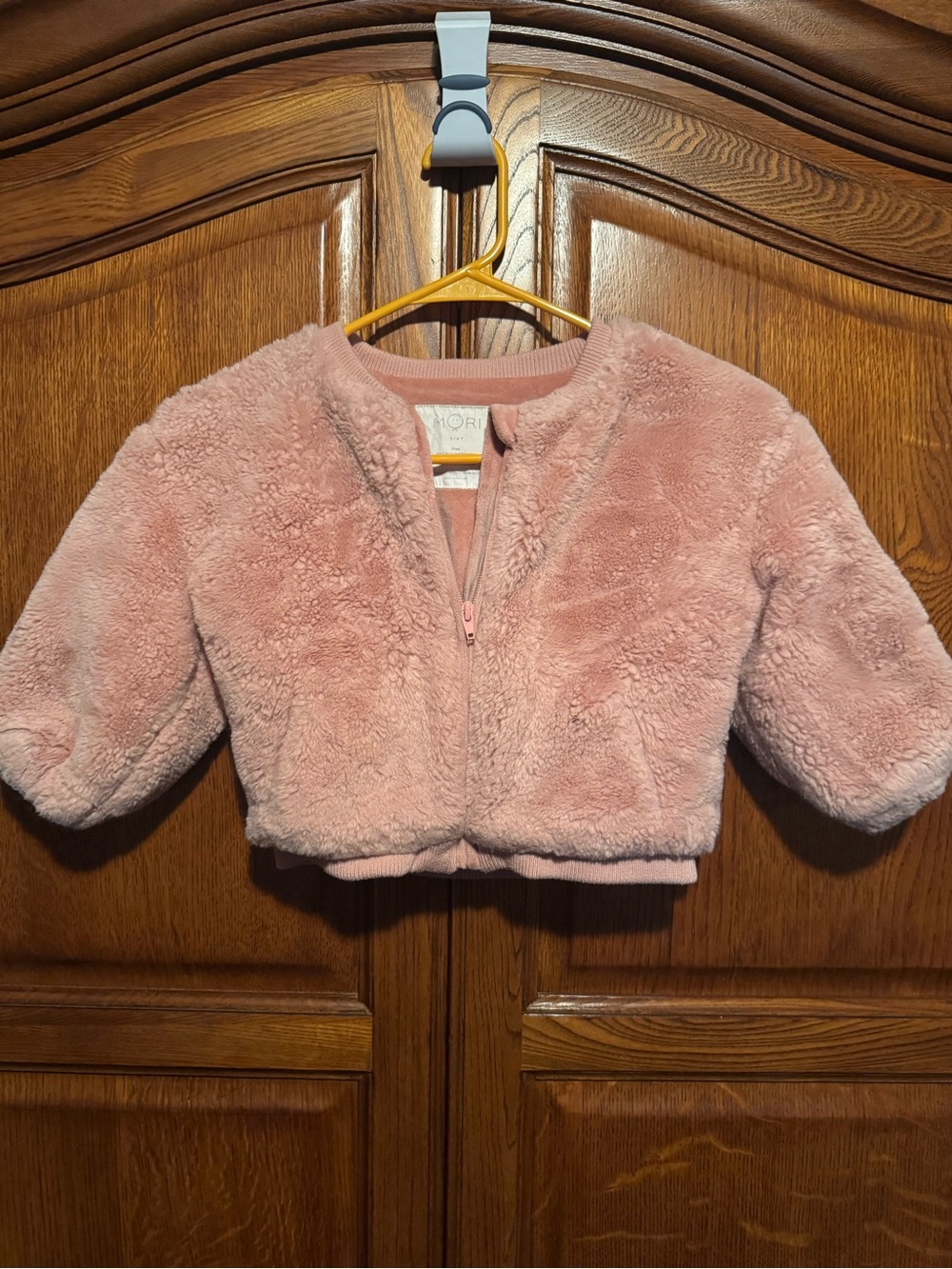 MORI Girls Pink Faux Fur Cosy Zip Up Bomber Jacket Coat Size 3-4 Years GUC